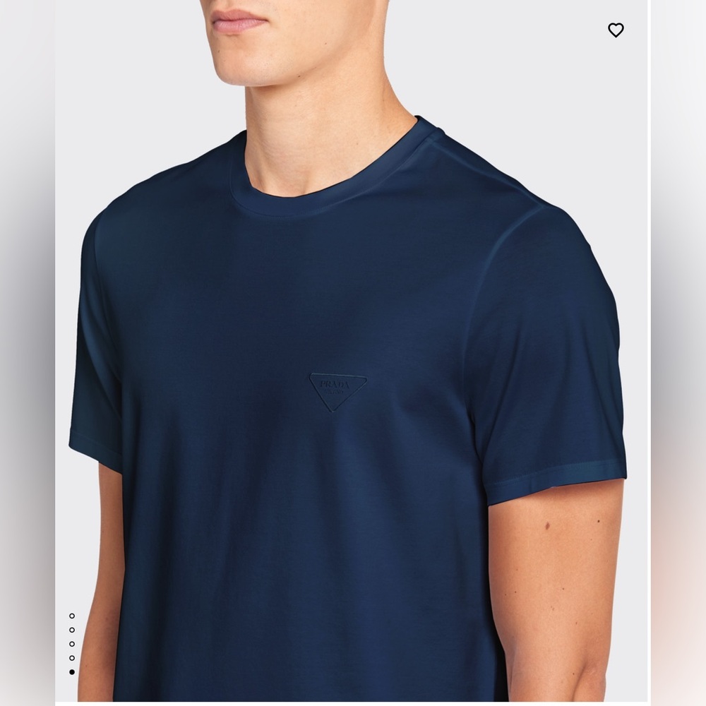 NWT Prada Men’s Navy Triangle Embroidered Logo Stretch Cotton Shirt Size L $995